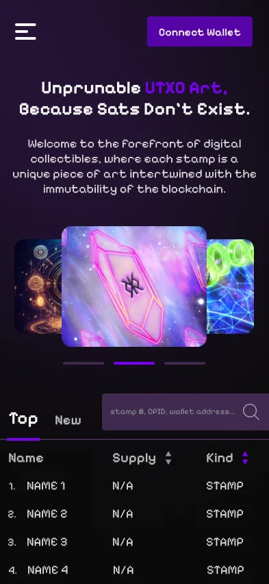 Stampchain homepage on mobile
