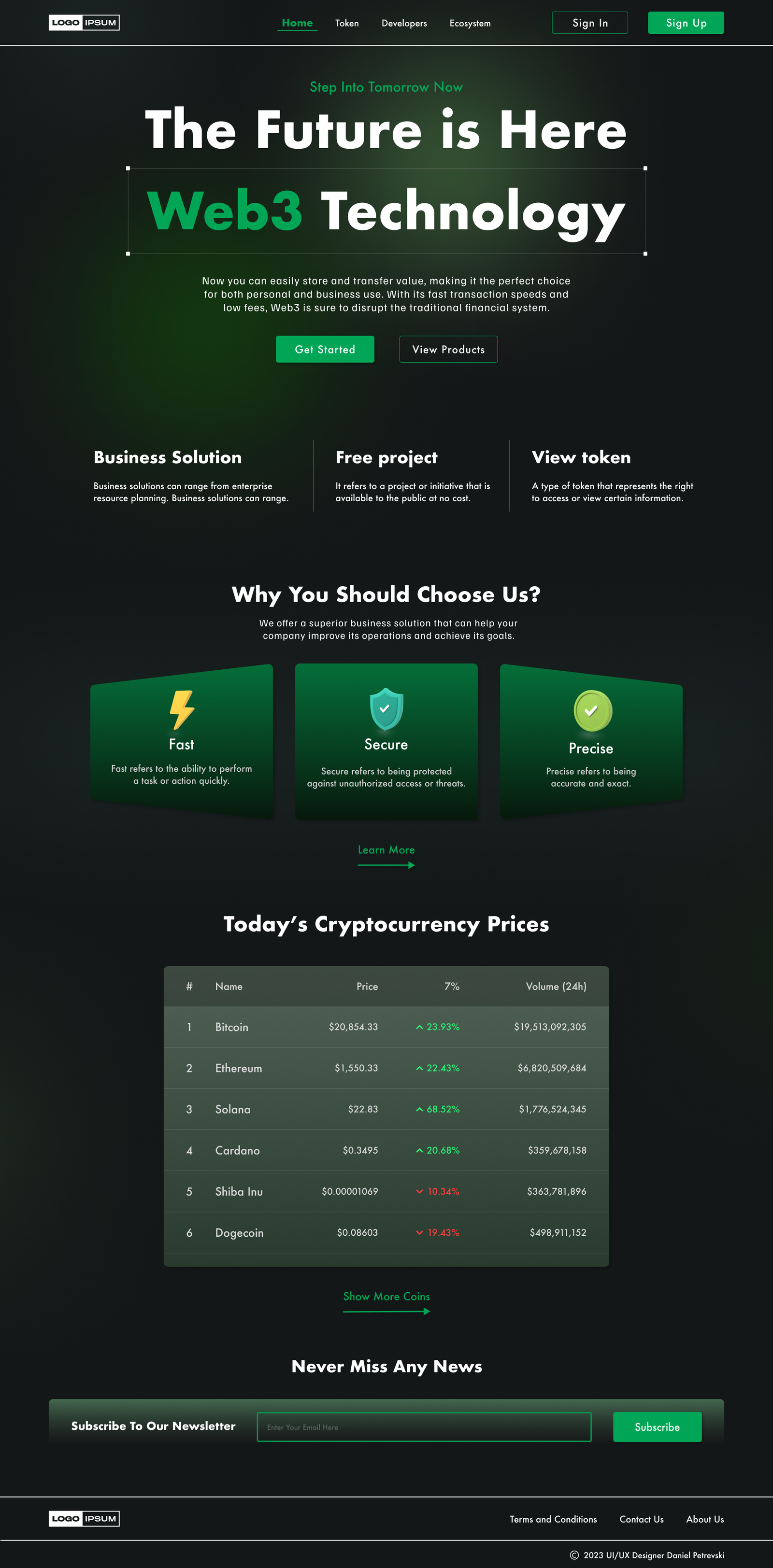 Concept UI Design for Web3 Crypto Landing Page